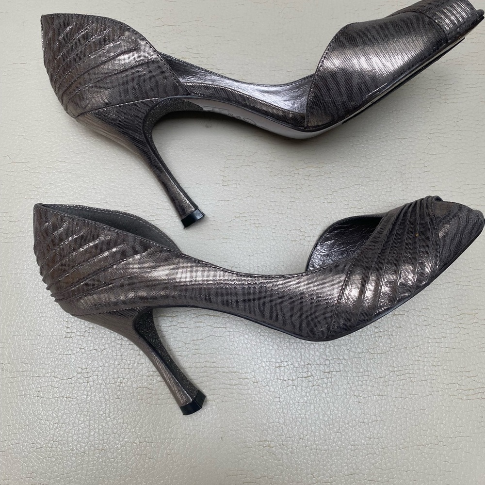 Peep Toe Pumps-very good condition -Gunmetal shimmer